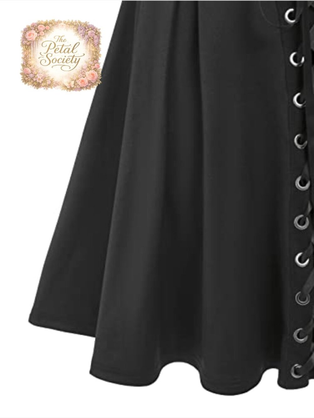 Plus Size High Waist A-Line Skirt with Lace Up Buckles and Godet Hem - Picture 4 of 6